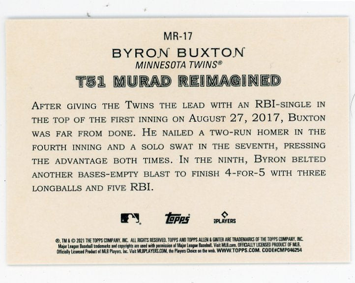 2021 Byron Buxton Murad Reimagined Allen & Ginter Minnesota Twins # MR-17
