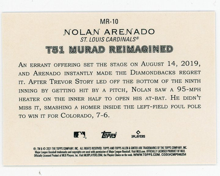 2021 Nolan Arenado Murad Reimagined Allen & Ginter St.Louis Cardinals # MR-10