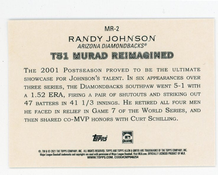 2021 Randy Johnson Murad Reimagined Allen & Ginter Arizona Diamondbacks # MR-2