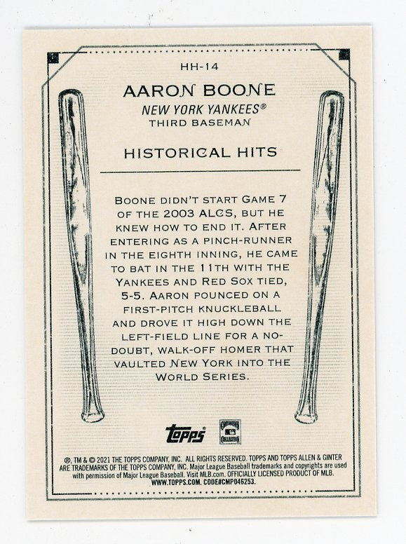 2021 Aaron Boone Historical Hits Allen & Ginter New York Yankees # HH-14