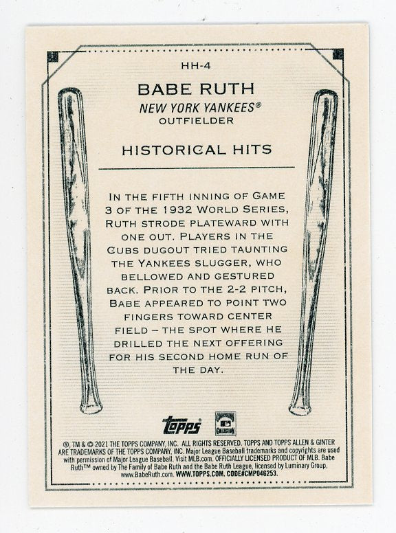 2021 Babe Ruth Historical Hits Allen & Ginter New York Yankees # HH-4