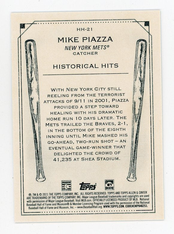 2021 Mike Piazza Historical Hits Allen & Ginter New York Mets # HH-21