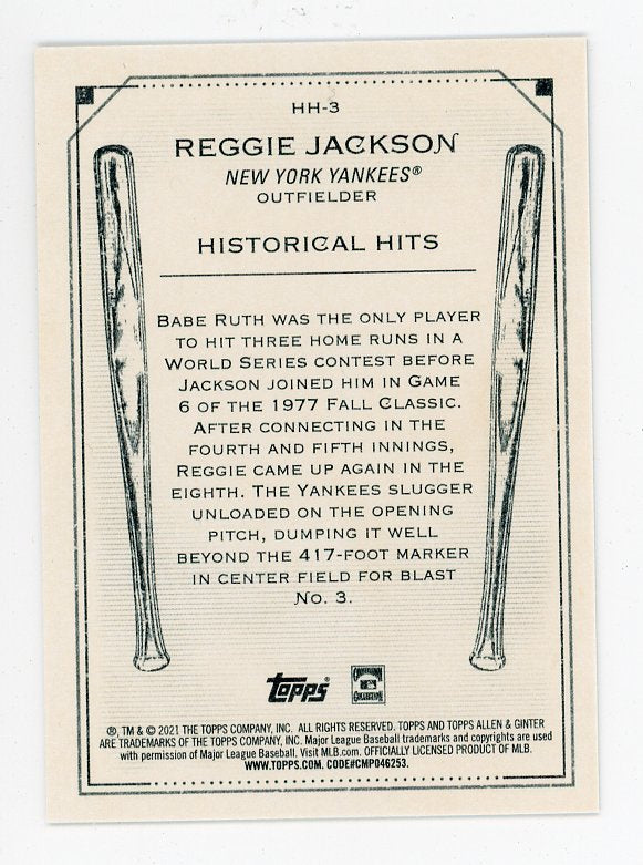 2021 Reggie Jackson Historical Hits Allen & Ginter New York Yankees # HH-3