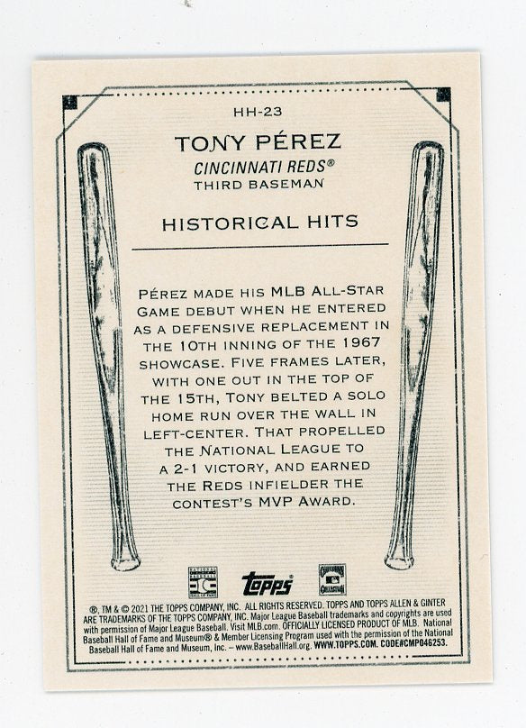 2021 Tony Perez Historical Hits Allen & Ginter Cincinnati Reds # HH-23