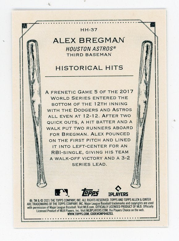 2021 Alex Bregman Historical Hits Allen & Ginter Houston Astros # HH-37