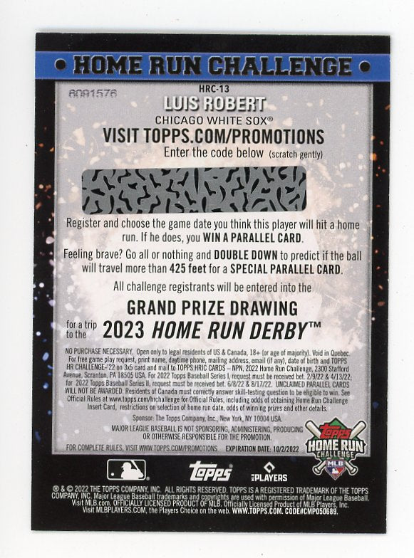 2022 Luis Robert Home Run Challenge Topps Chicago White Sox # HRC-13
