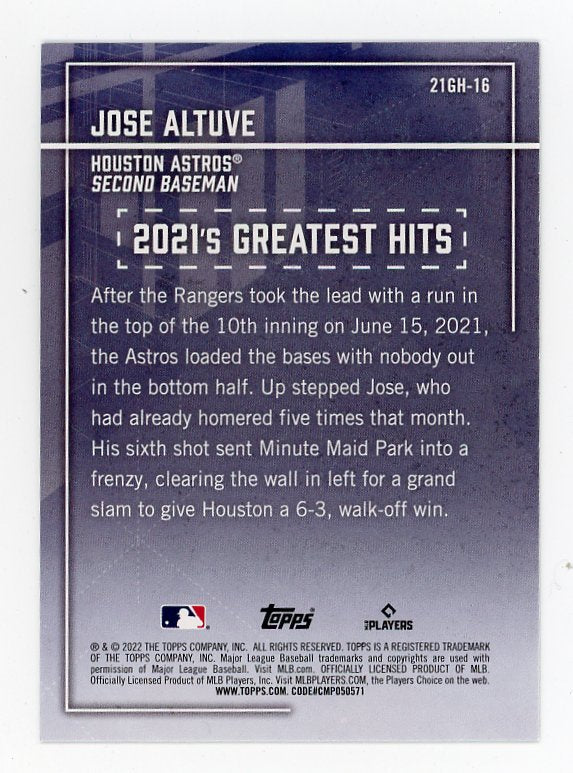 2022 Jose Altuve 2021's Greatest Hits Topps Houston Astros # 21GH-16