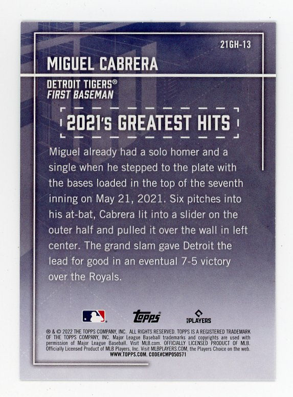 2022 Miguel Cabrera 2021's Greatest Hits Topps Detroit Tigers # 21GH-13