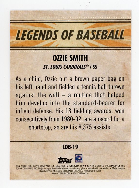 2021 Ozzie Smith Legends Of Baseball Topps St.Louis Cardinals # LOB-19