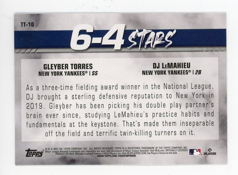 2022 Gleyber Torres, DJ Lemahieu 6-4 Stars Topps New York Yankees # TT-10