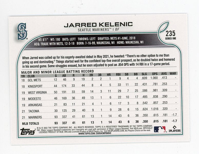 2022 Jarred Kelenic Future Stars Topps Seattle Mariners # 235