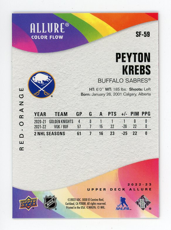 2022-2023 Peyton Krebs Red Orange Allure Buffalo Sabres # SF-59