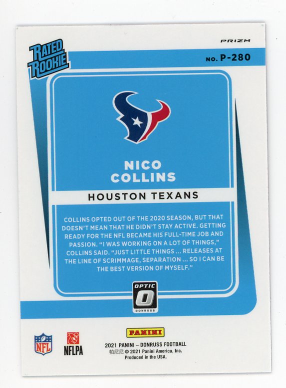 2021 Nico Collins Rated Rookie Pink Donruss Optic Houston Texans # P-280