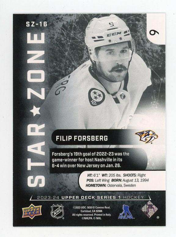 2023-2024 Filip Forsberg Star Zone Upper Deck Nashville Predators # SZ-16