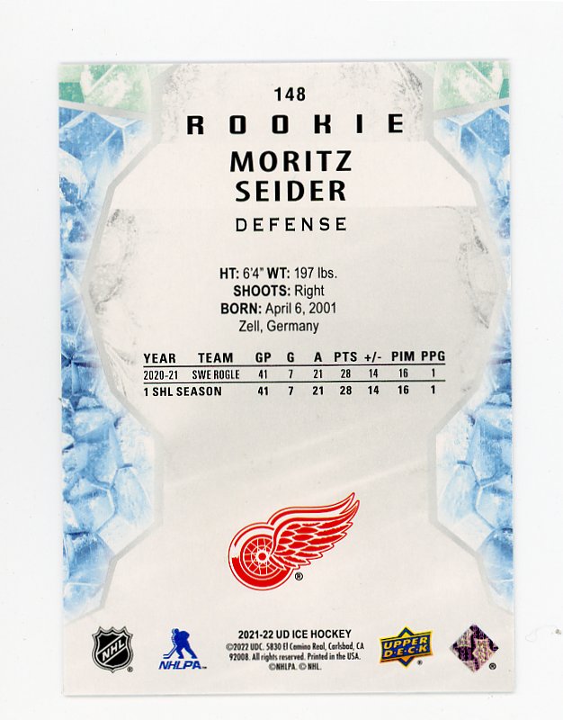 2021-2022 Moritz Seider Rookie Ice Detroit Red Wings # 148