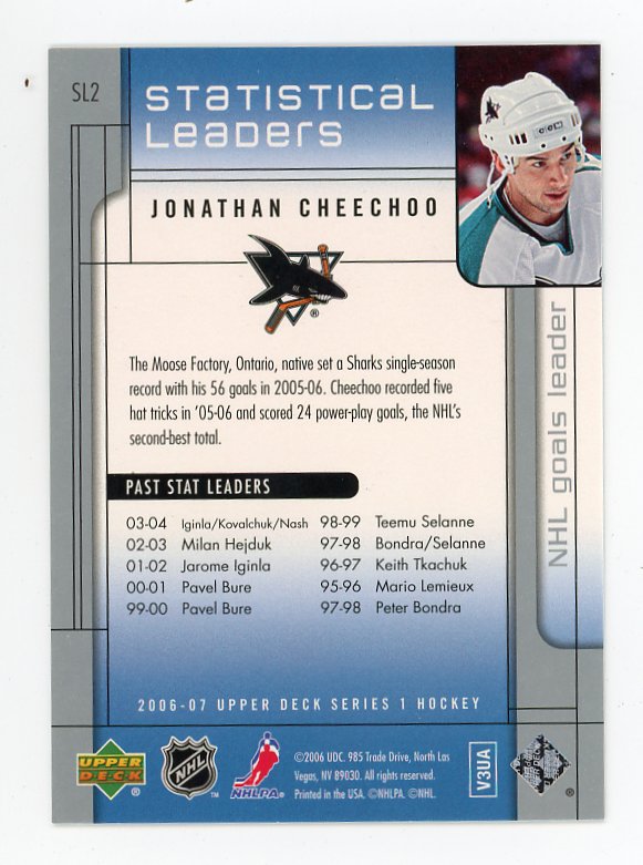 2006-2007 Jonathan Cheechoo Statistical Leaders Upper Deck San Jose Sharks # SL2