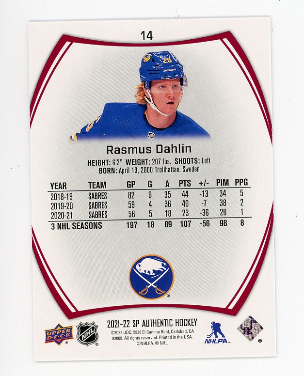 2021-2022 Rasmus Dahlin Red Limited SP Authentic Buffalo Sabres # 14