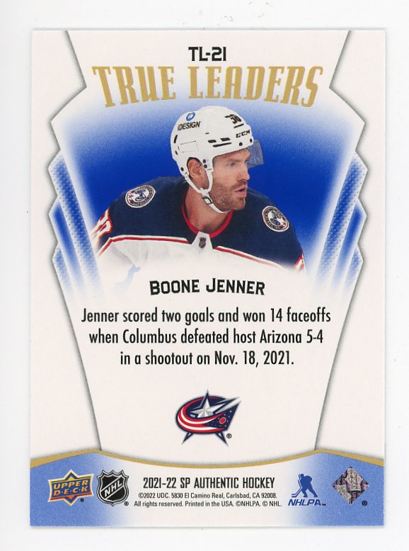 2021-2022 Boone Jenner Blue True Leaders SP Authentic Columbus Blue Jackets # TL-21