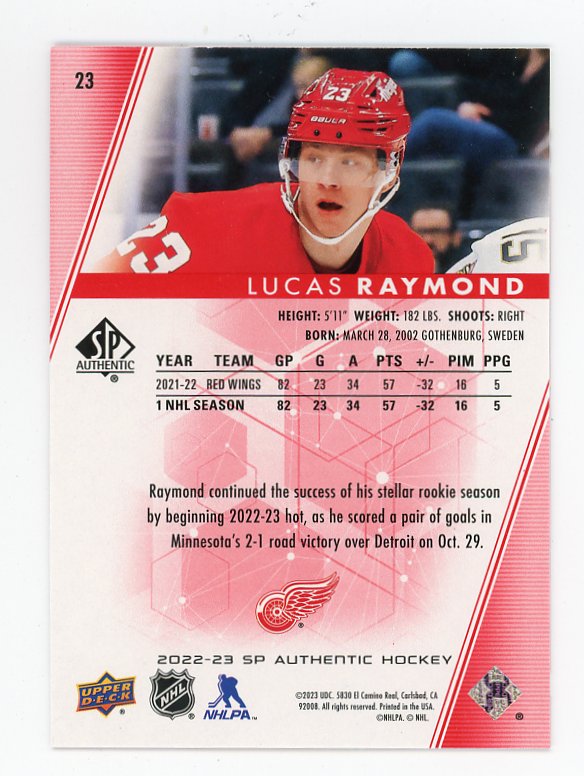 2022-2023 Lucas Raymond Red Limited SP Authentic Detroit Red Wings # 23