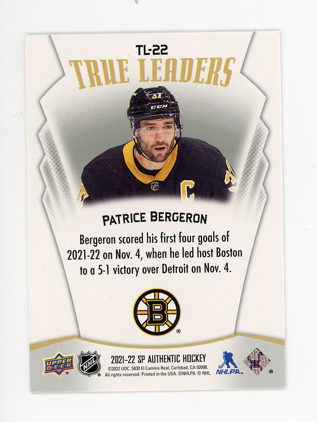 2021-2022 Patrice Bergeron True Leaders SP Authentic Boston Bruins # TL-22