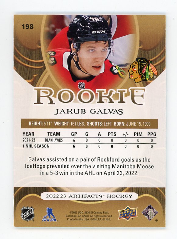 2022-2023 Jakub Galvas Rookie Wood Variant Artifacts Chicago Blackhawks # 198