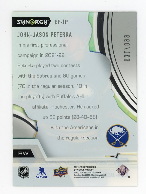 2021-2022 John-Jason Peterka Exceptional Futures #D /899 Synergy Buffalo Sabres # EF-JP