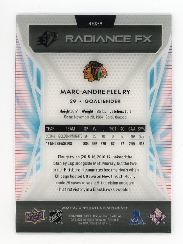 2021-2022 Marc-Andre Fleury Radiance FX SPX Chicago Blackhawks # RFX-9