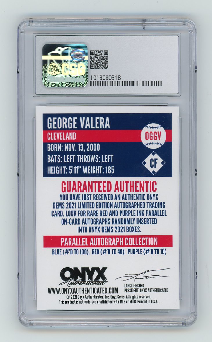 2021 George Valera Uncirculated Auto Onyx Gems Cleveland Guardians
