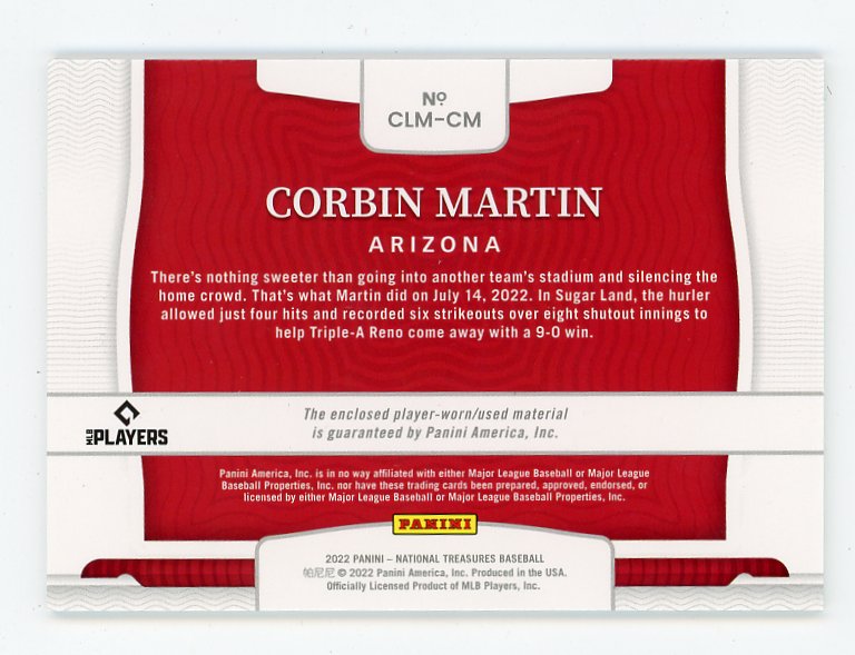 2022 Corbin Martin Colossal #D /99 NAtional Treasures Arizona Diamondbacks # CLM-CM