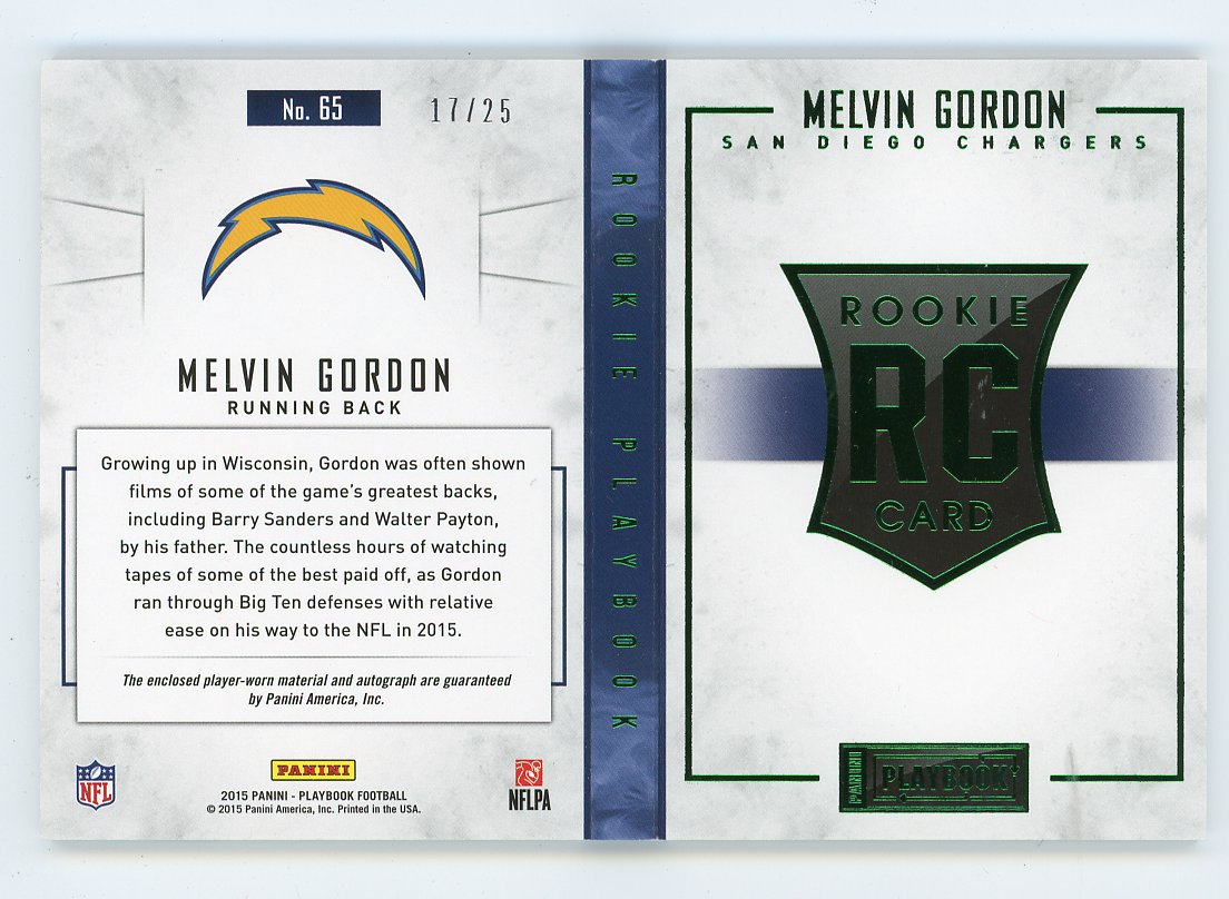 2015 Melvin Gordon Rookie Patch Auto Booklet #D /25 Panini San Diego Chargers # 65