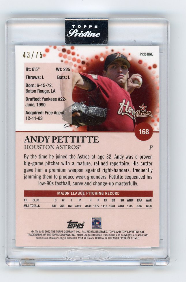 2022 Andy Pettitte Blue #D /75 Topps Pristine Houston Astros # 168