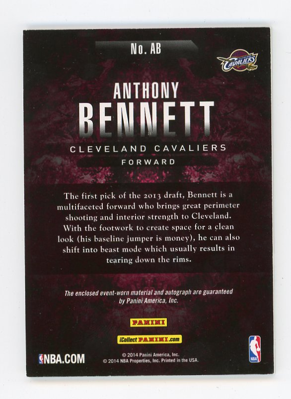 2014 Anthony Bennet Rookie Patch Auto #D /25 Panini Cleveland Cavaliers # AB