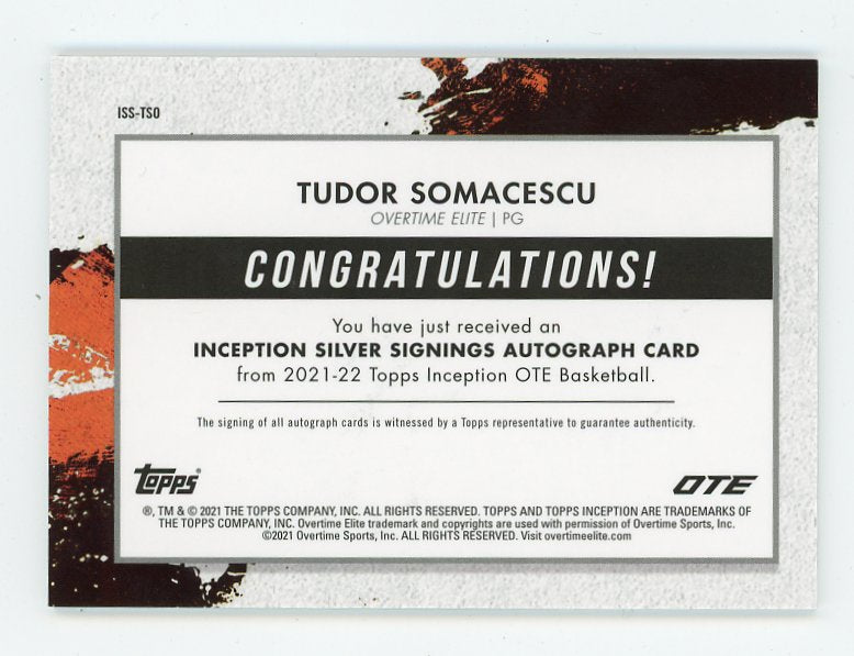 2021 Tudor Somacescu Silver Auto #D /99 Inception Overtime Elite # ISS-TSO