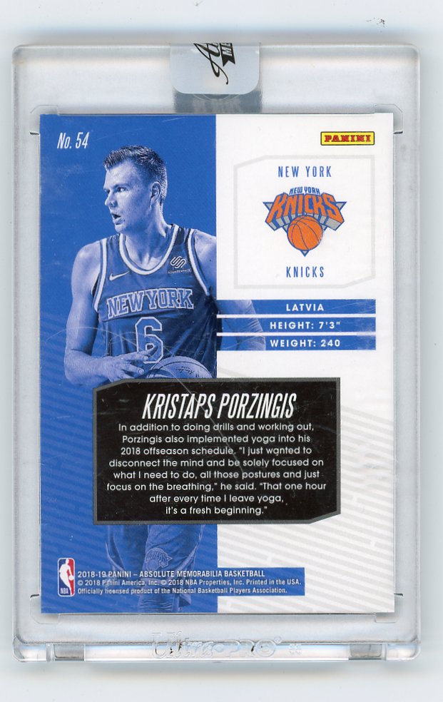 2018-2019 Kristaps Porzingis Absolute Memorabilia New York Knicks # 54