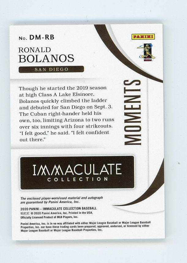 2020 Ronald Bolanos Debut Moments Auto #D /99 Immaculate Collection San Diego Padres # DM-RB