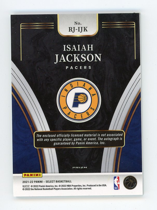 2021-2022 Isaiah Jackson Rookie Patch Auto Disco Prizm Select Indiana Pacers # RJ-IJK