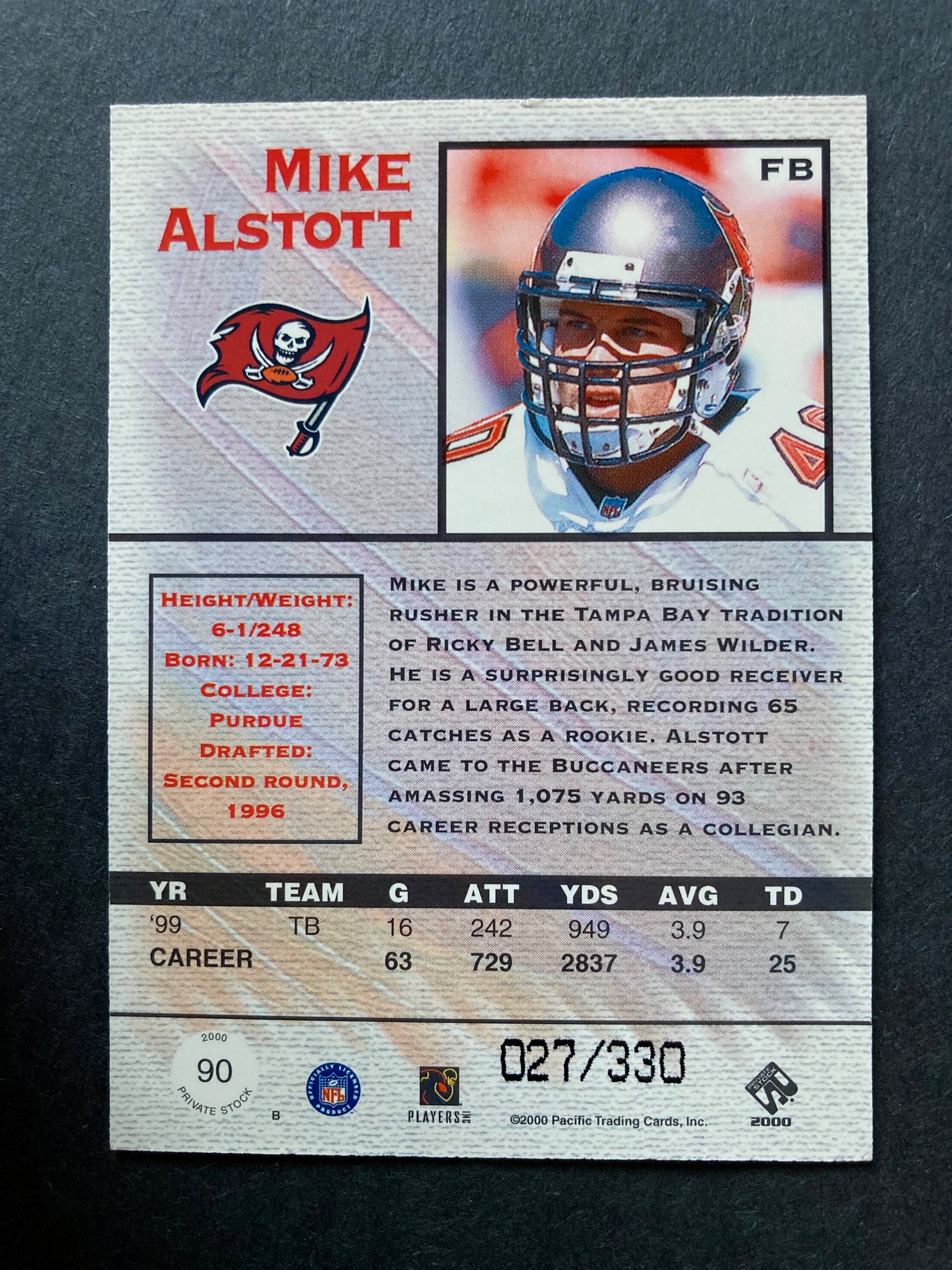 Mike Alstott 2000 Private Stock Silver #d 27/330 Pacific Trading