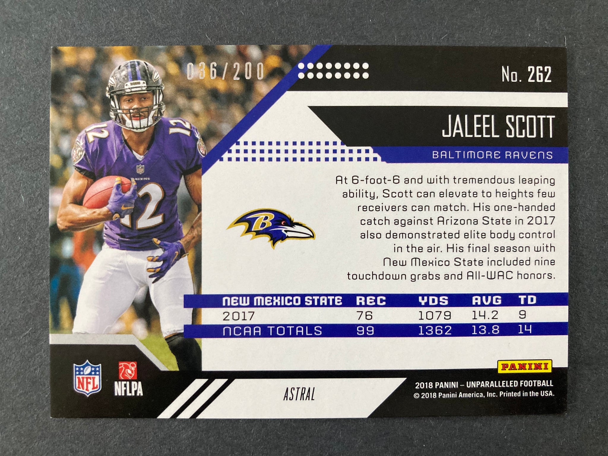 Jaleel Scott 2018 Panini Unparalleled RC #262 Baltimore Ravens NFL #d 36/200 Astral