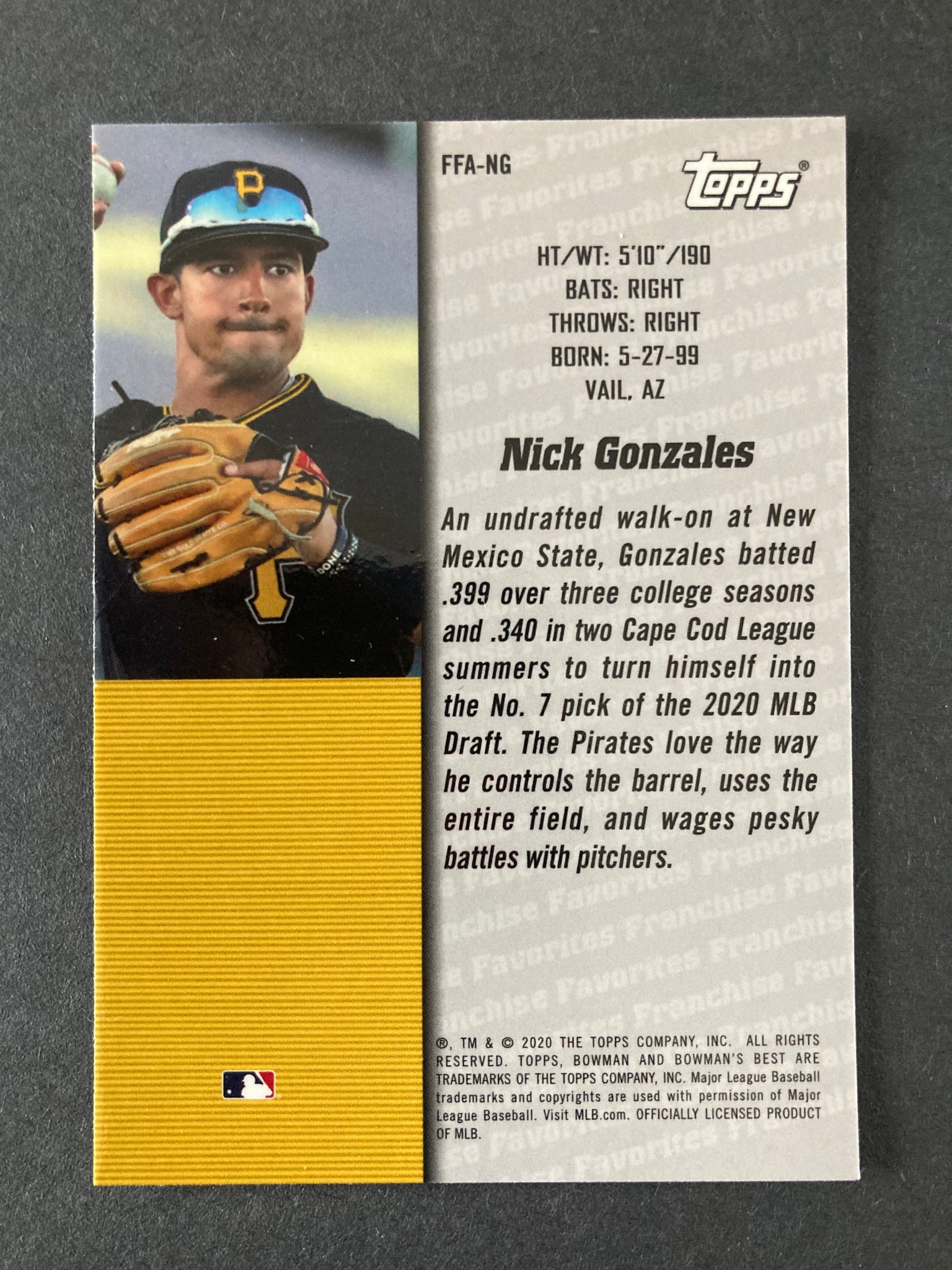 Nick Gonzales 2020 Bowmans Best #FFA-NG Franchise Favourites Pittsburgh Pirates Refractor MLB