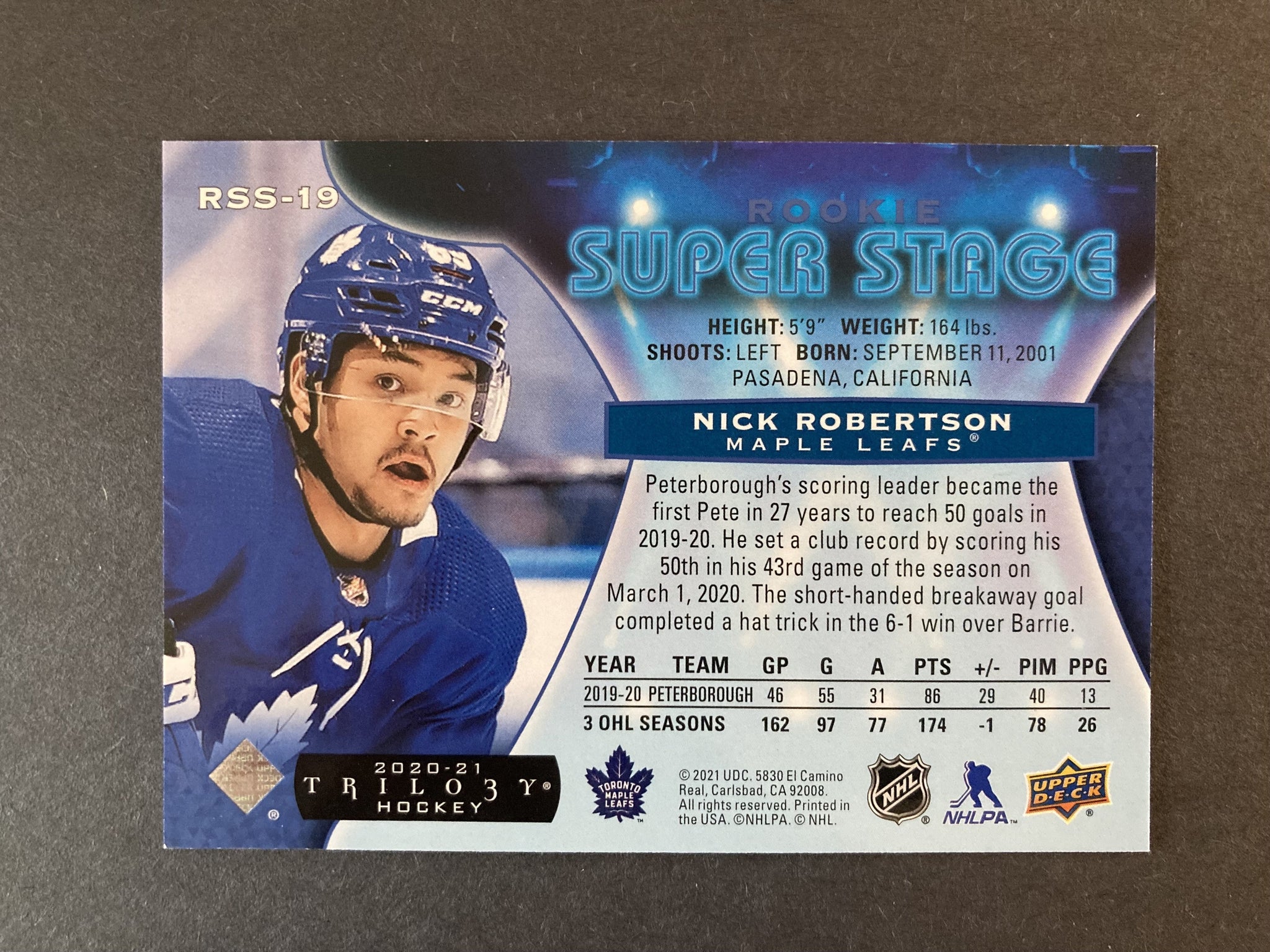Nick Robertson 2021 Trilogy #RSS-19 Super Stage Toronto Maple Leafs Upper Deck