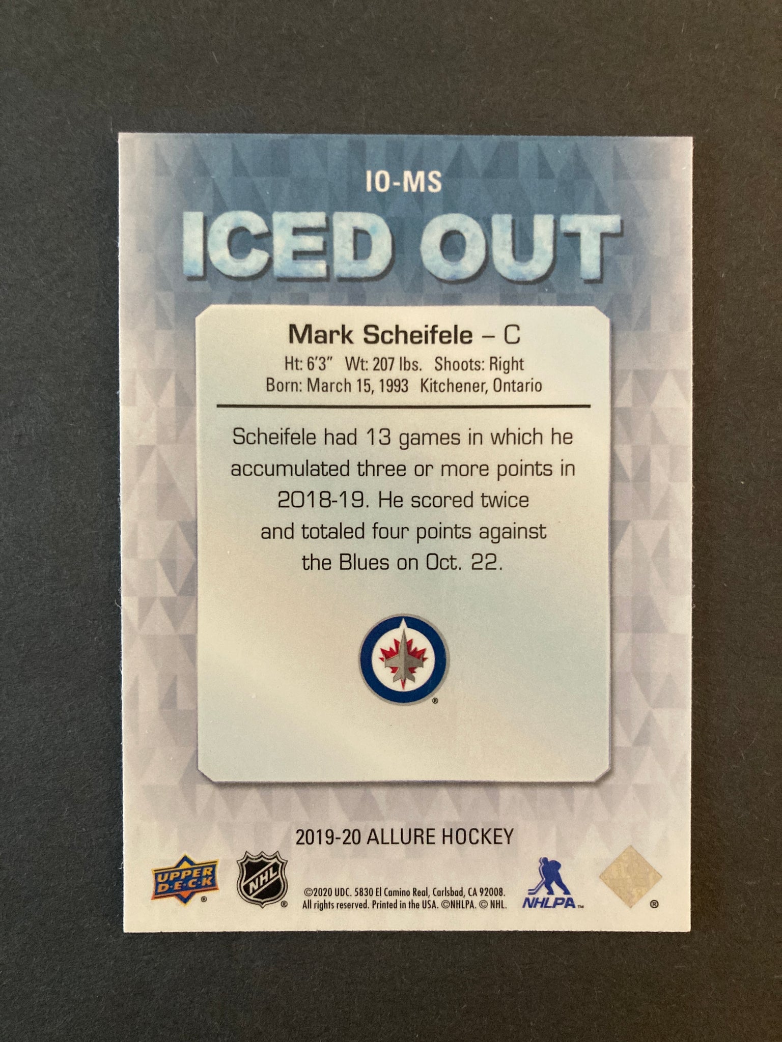 Mark Scheifele 2019 Allure Upper Deck Iced Out #10-MS Winnipeg Jets