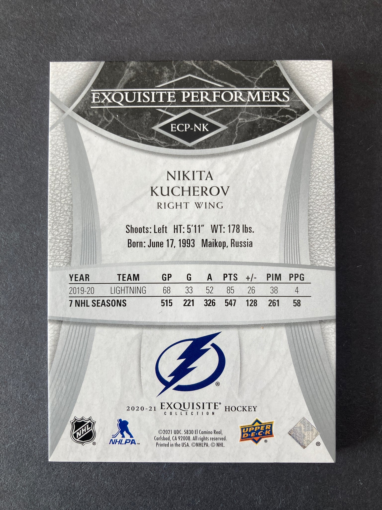 Nikita Kucherov Exquisite Collection #d /199 Tampa Bay Lightning #ECP-NK