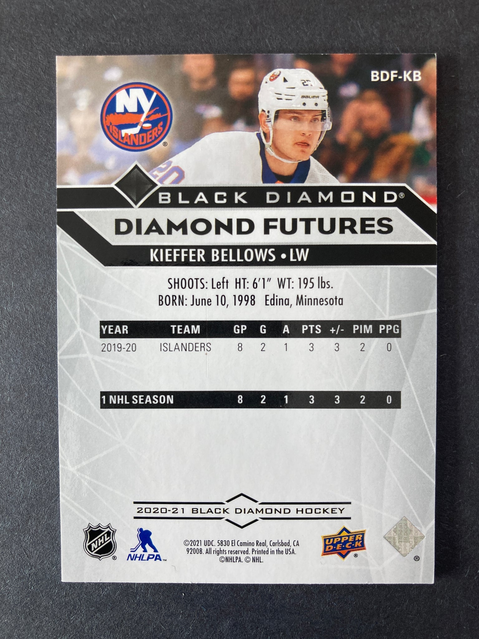 Kieffer Bellows 2020 Black Diamond Futures #d /349 New York Islanders