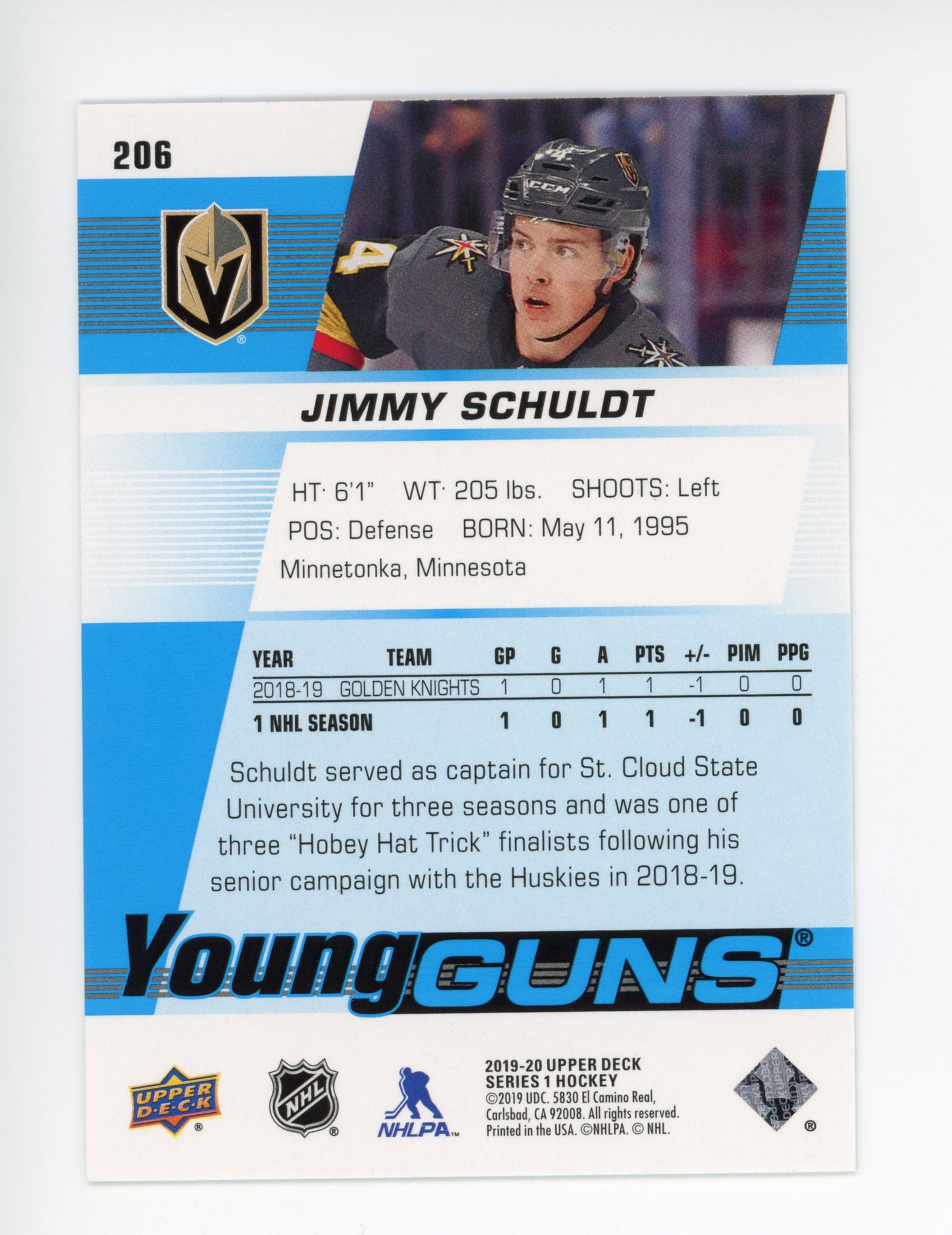 2019-2020 Jimmy Schuldt Young Guns Upper Deck Las Vegas Golden Knights # 206
