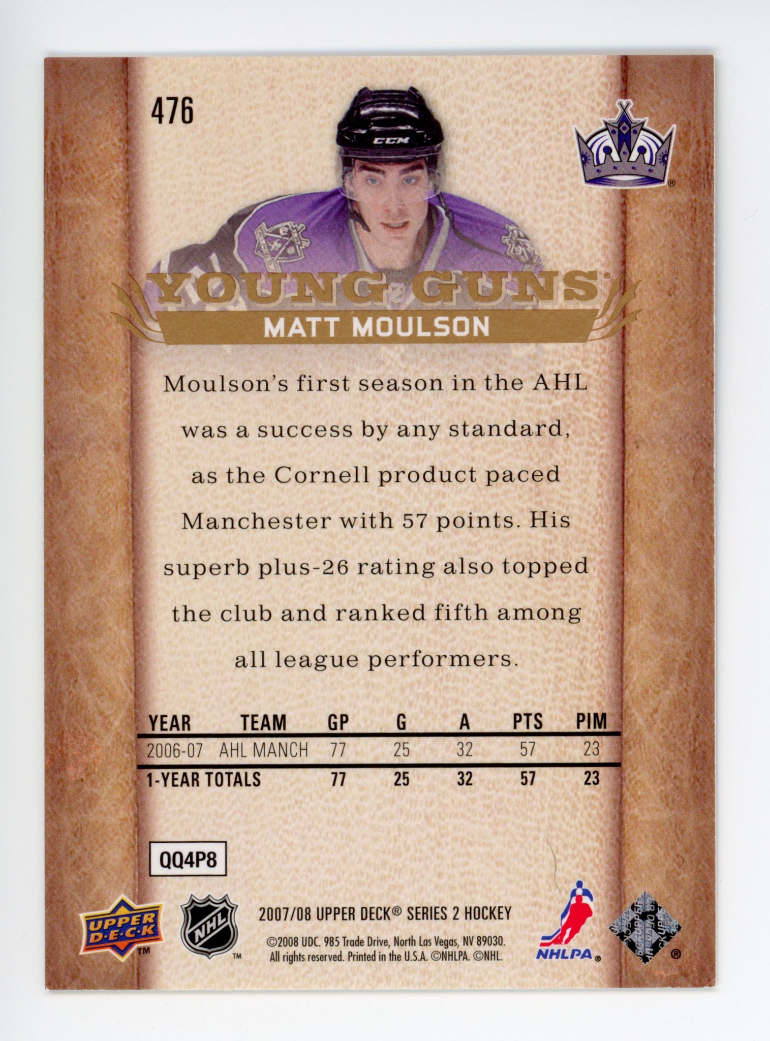 2007-2008 Matt Moulson Young Guns Upper Deck Los Angeles Kings # 476