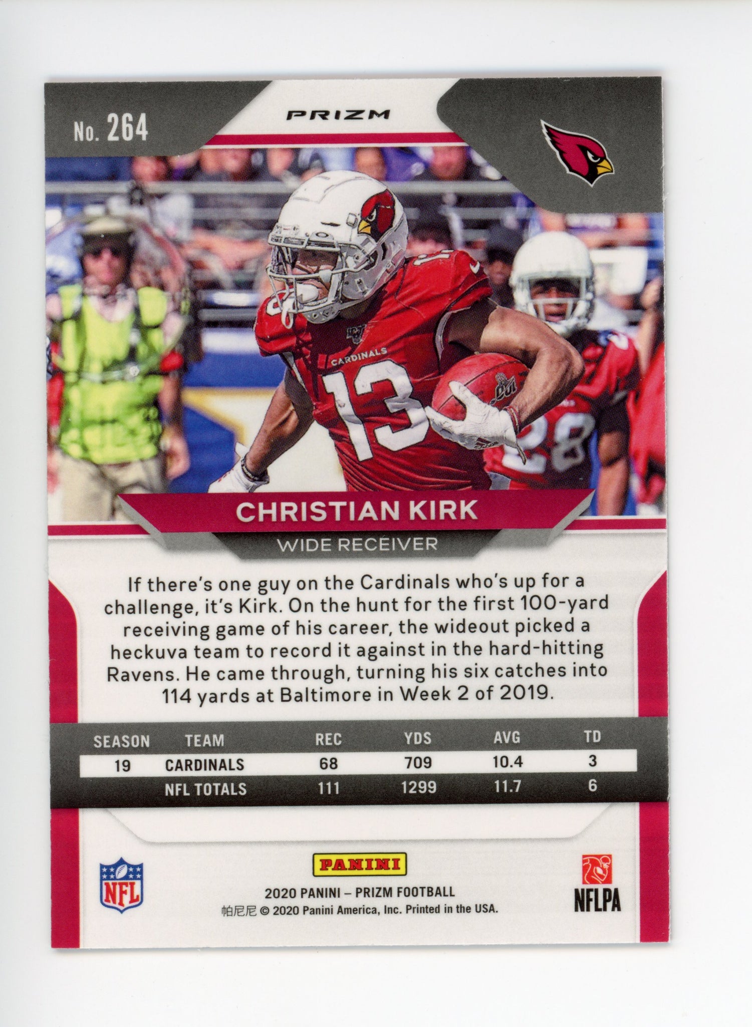 2020 Panini Prizm Christian Kirk Red Cracked Ice Arizona Cardinals # 264