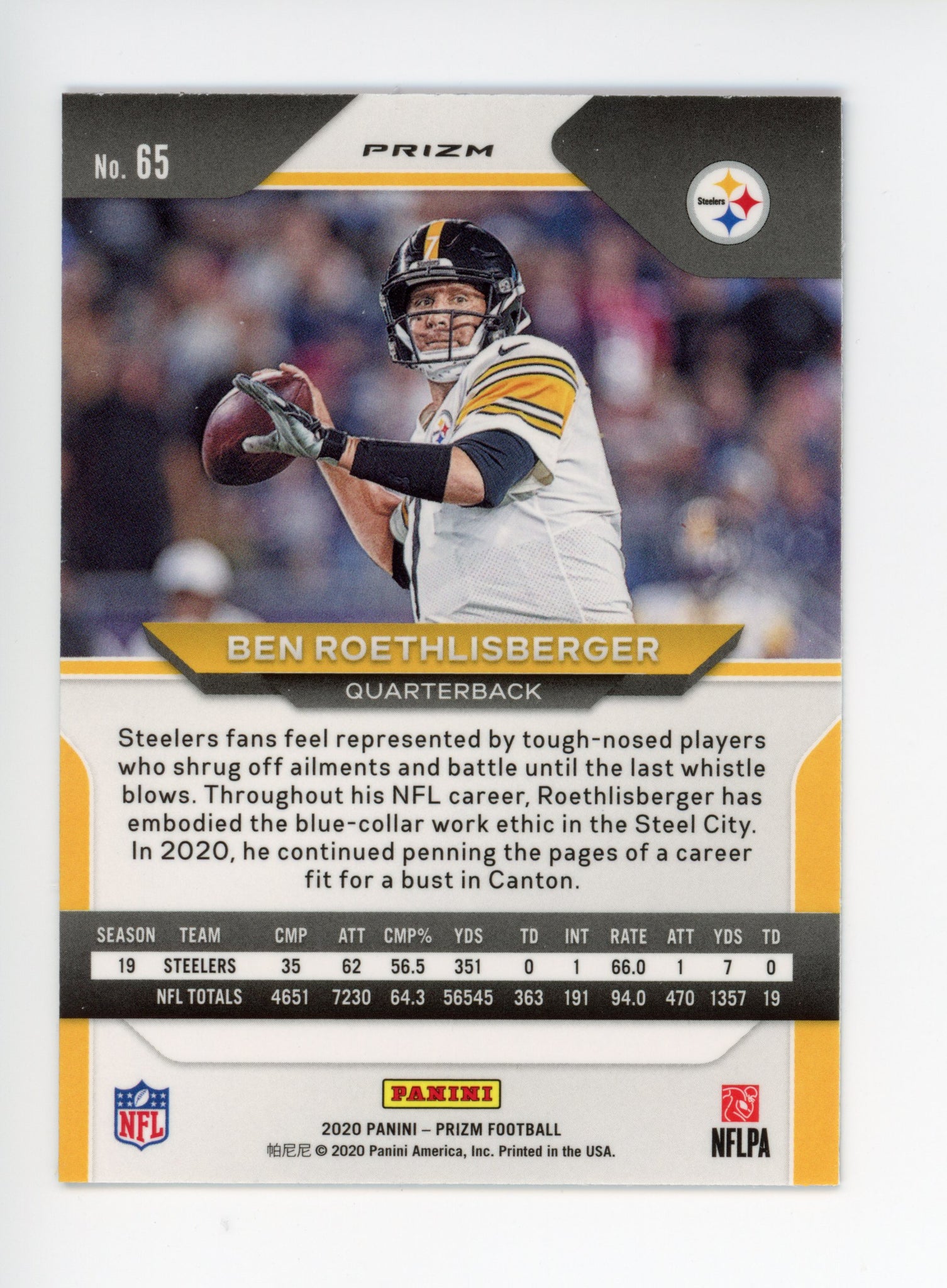 2020 Panini Prizm Ben Roethlisberger Red, White And Blue Pittsburgh Steelers #65