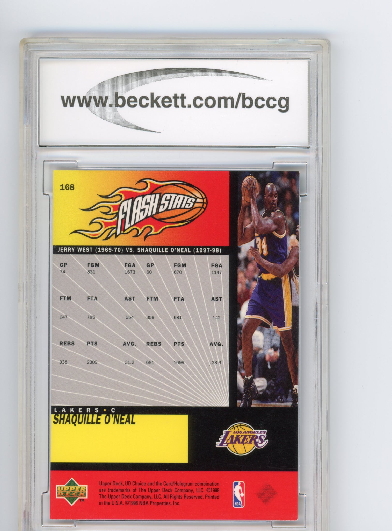 1998-1999 Shaquille O'neal Upper Deck Los Angeles Lakers #168 Graded Beckett 9 NM