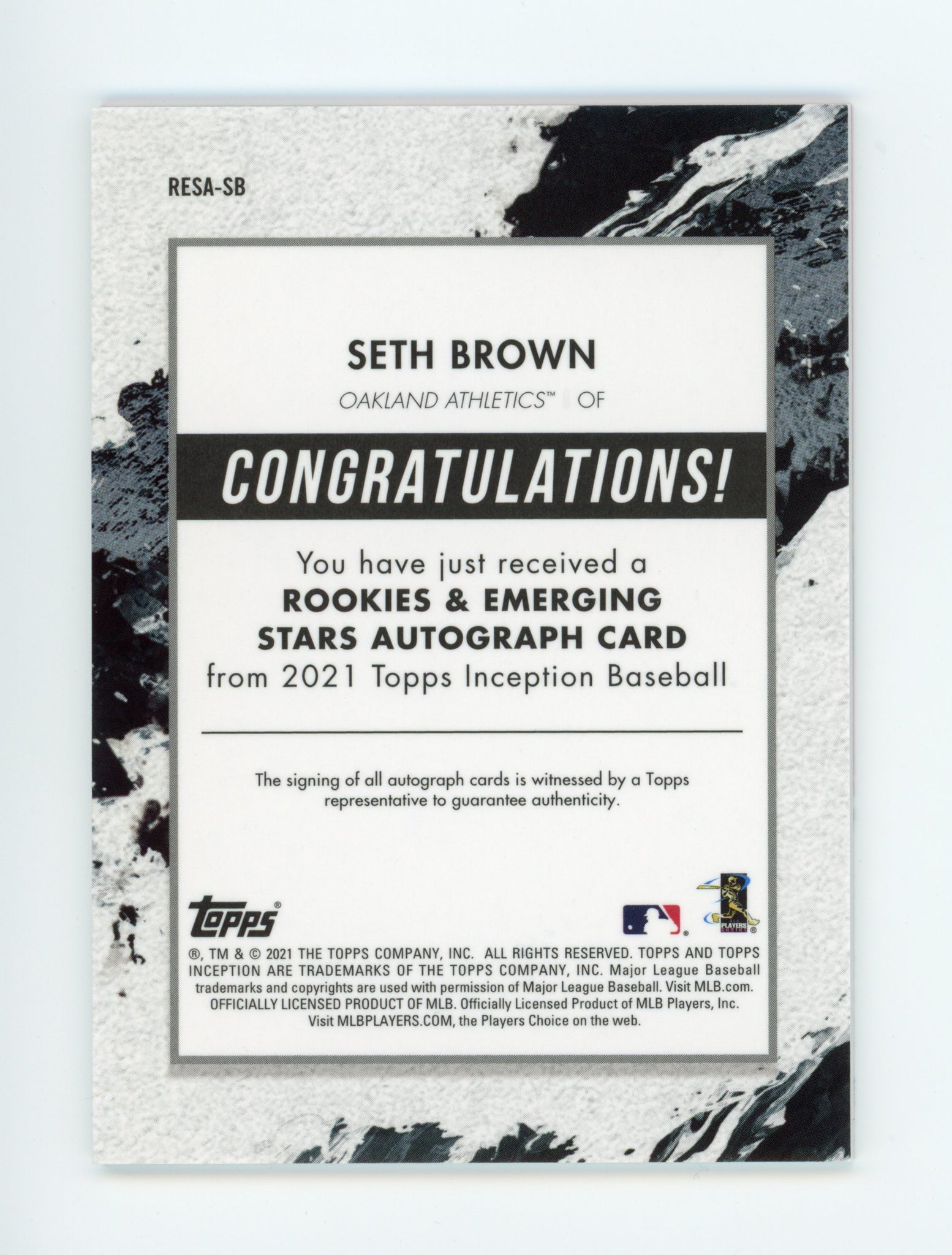 2021 Seth Brown Inception Autograph Topps Oakland Athletics #RESA-SB #d /75