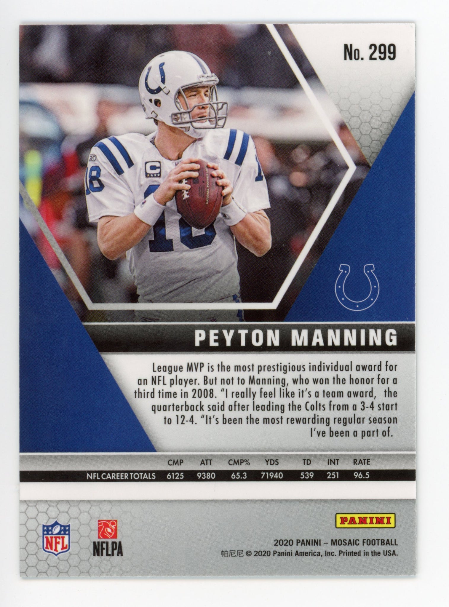Peyton Manning Panini Mosaic 2020 MVP Indianapolis Colts # 299